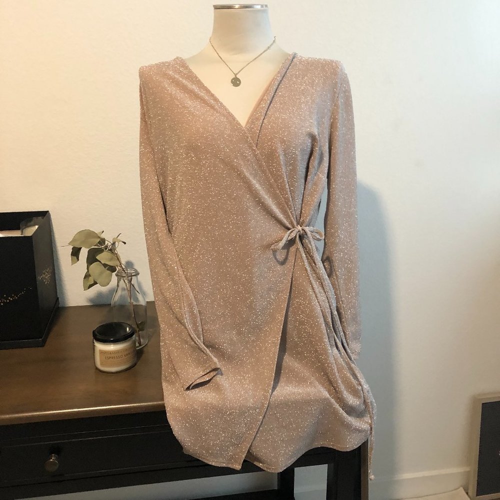 Sparkly Beige Wrap Dress